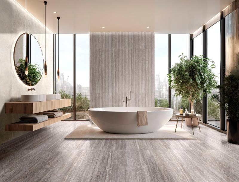RA03 carrelage salle de bains travertin gris veincut