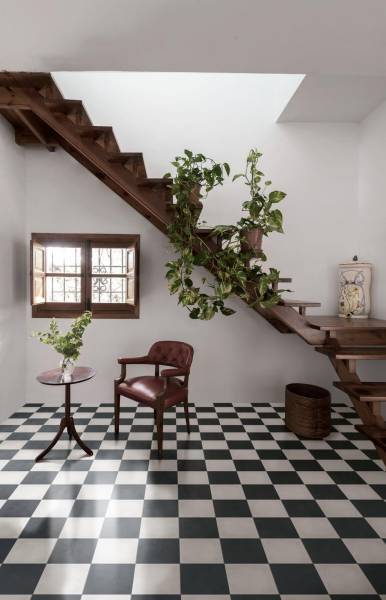 Carreau de ciment damier noir blanc sol CIM-RA02