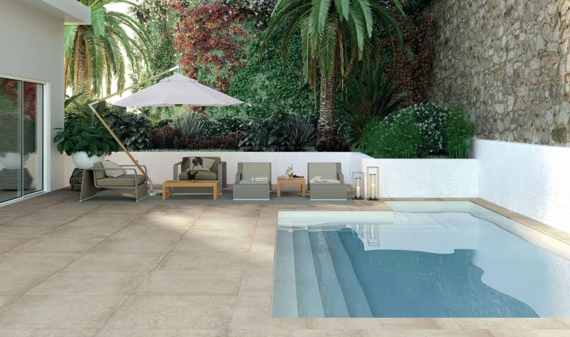 carrelage antidérapant beige plage de piscine EXT-CA01